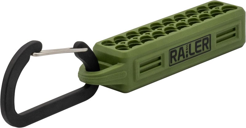 Railer Screwdriver Bit Holder Storage Organizer – 20-Hole Camo Green Bit Holder with Carabiner - Image 1